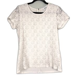 Market & Spruce Blouse Womens Small White Lace Short Sleeve Textured Top